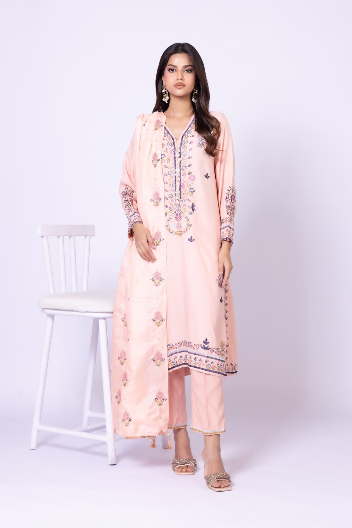 Embroidered Raw Silk Pants - 25-04W16-10TA-VG