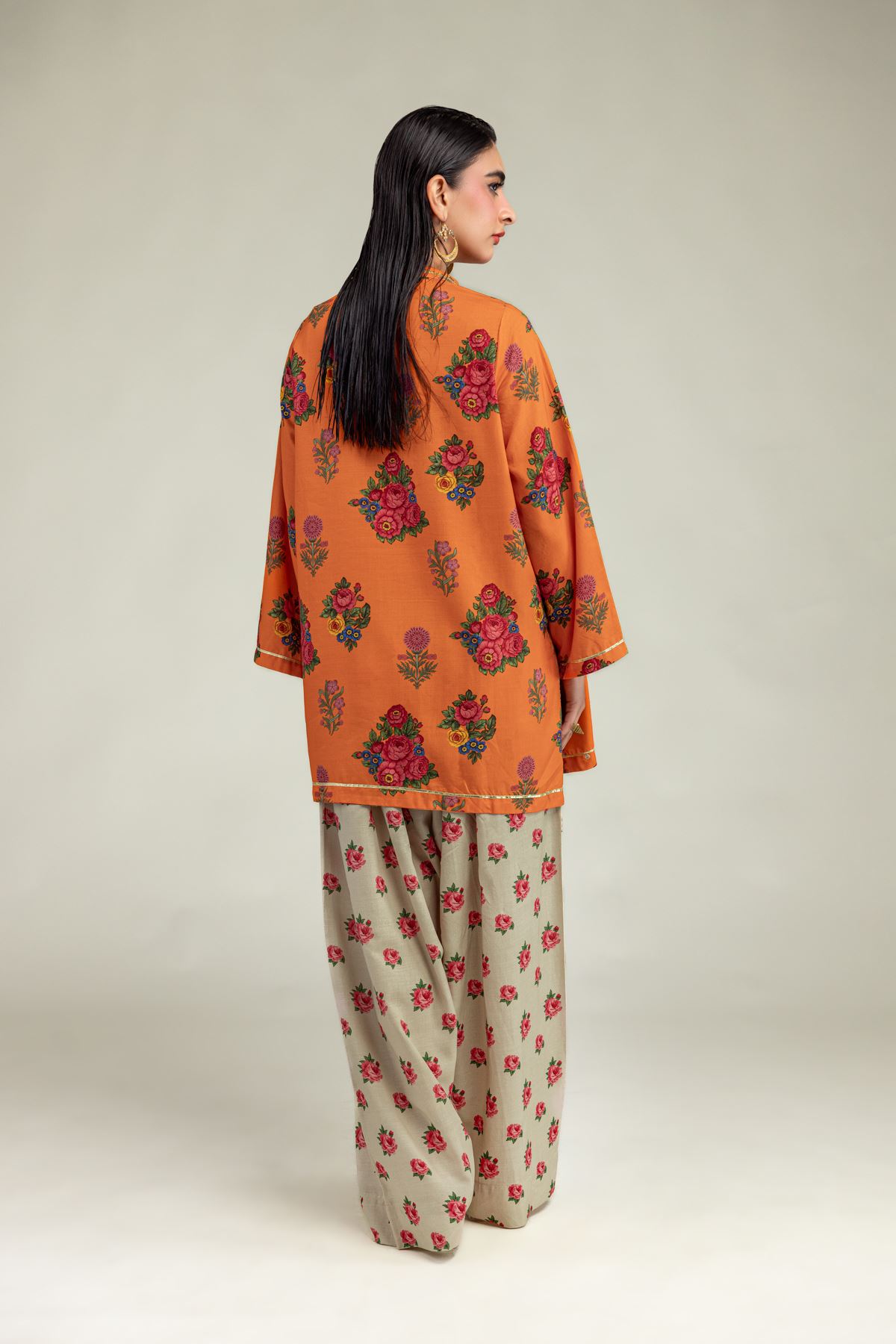Embroidered Raw Silk Orange Floral Kurta - 1-26-221-A-G1-VG