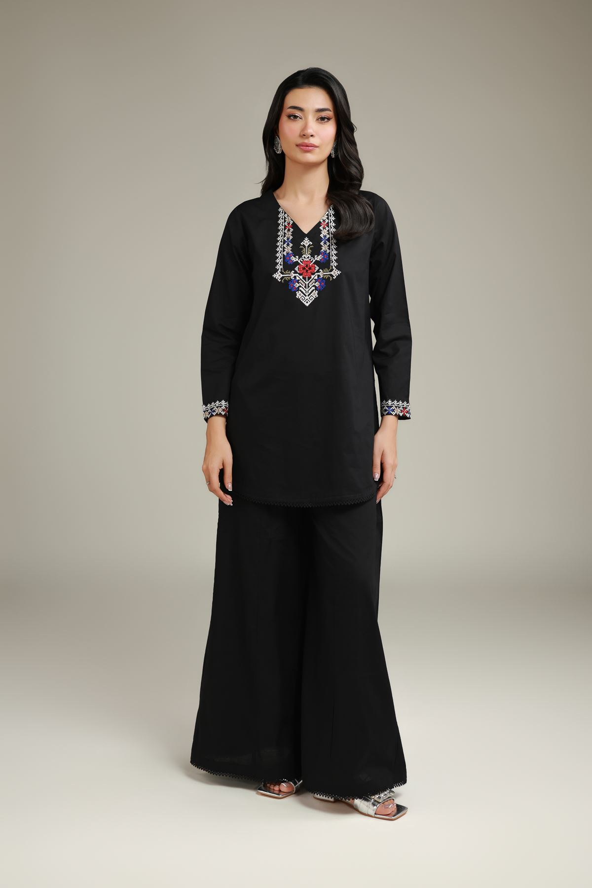 Embroidered Cambric Black Cambric Kurta - 1-26-129-A-E-VG