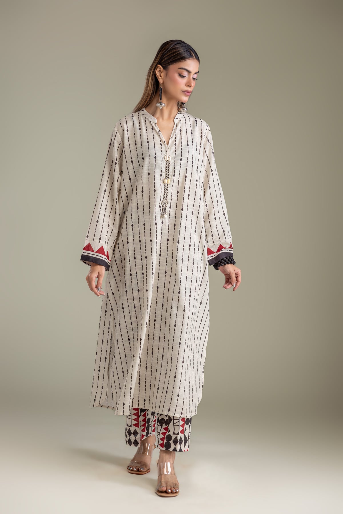 Printed Light Khaddar Off-White Khaddar Kurta - 1-26-409-A-E-VG