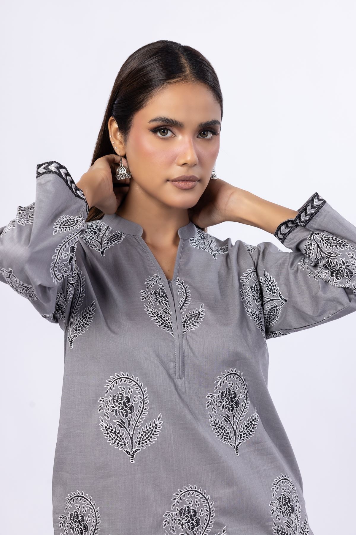 Embroidered Crosshatch Poplin Kurta - 25-W02iB-02TA-VG