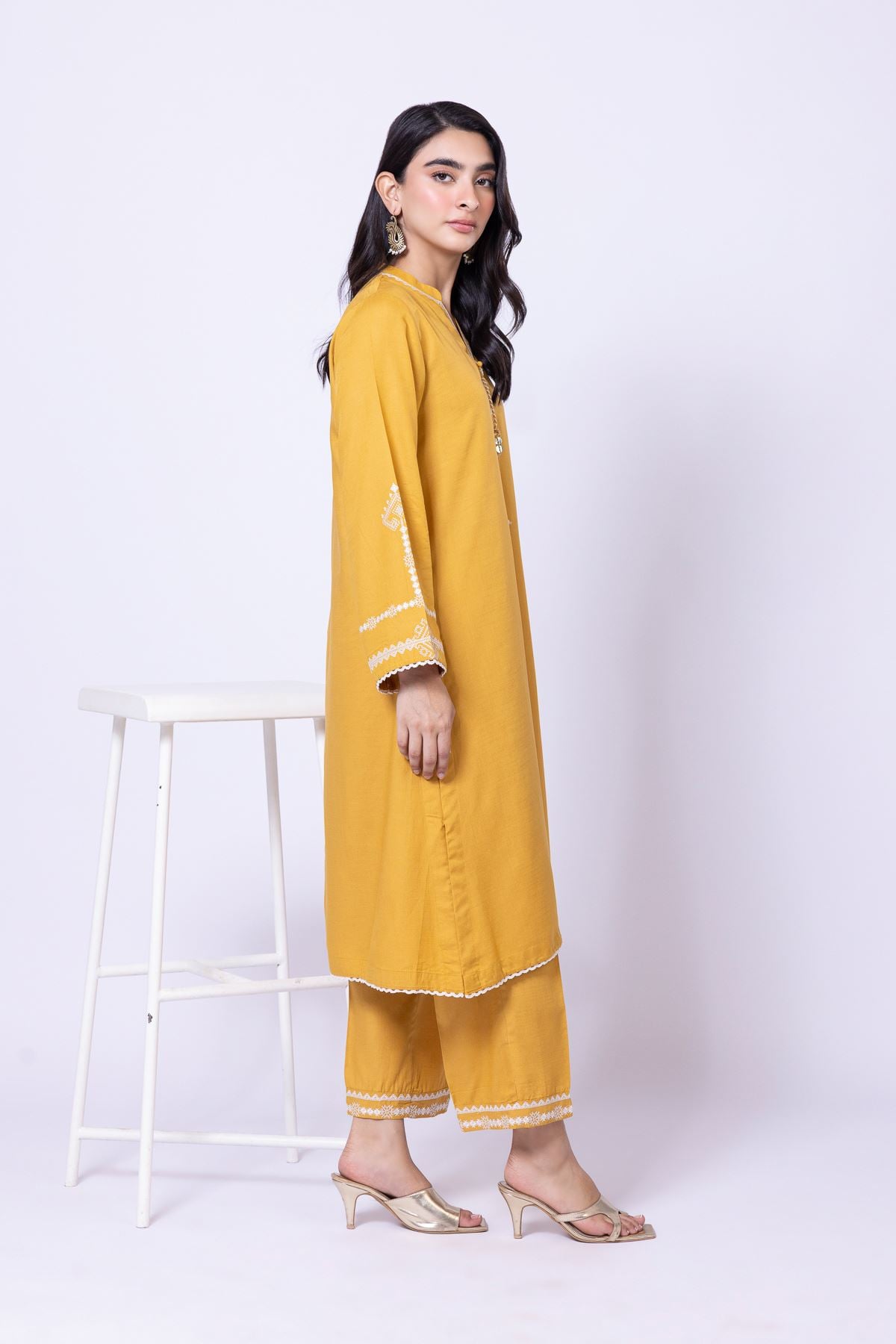 Embroidered Dull Raw Silk Pants - 25-10-12E5-02BA-VG