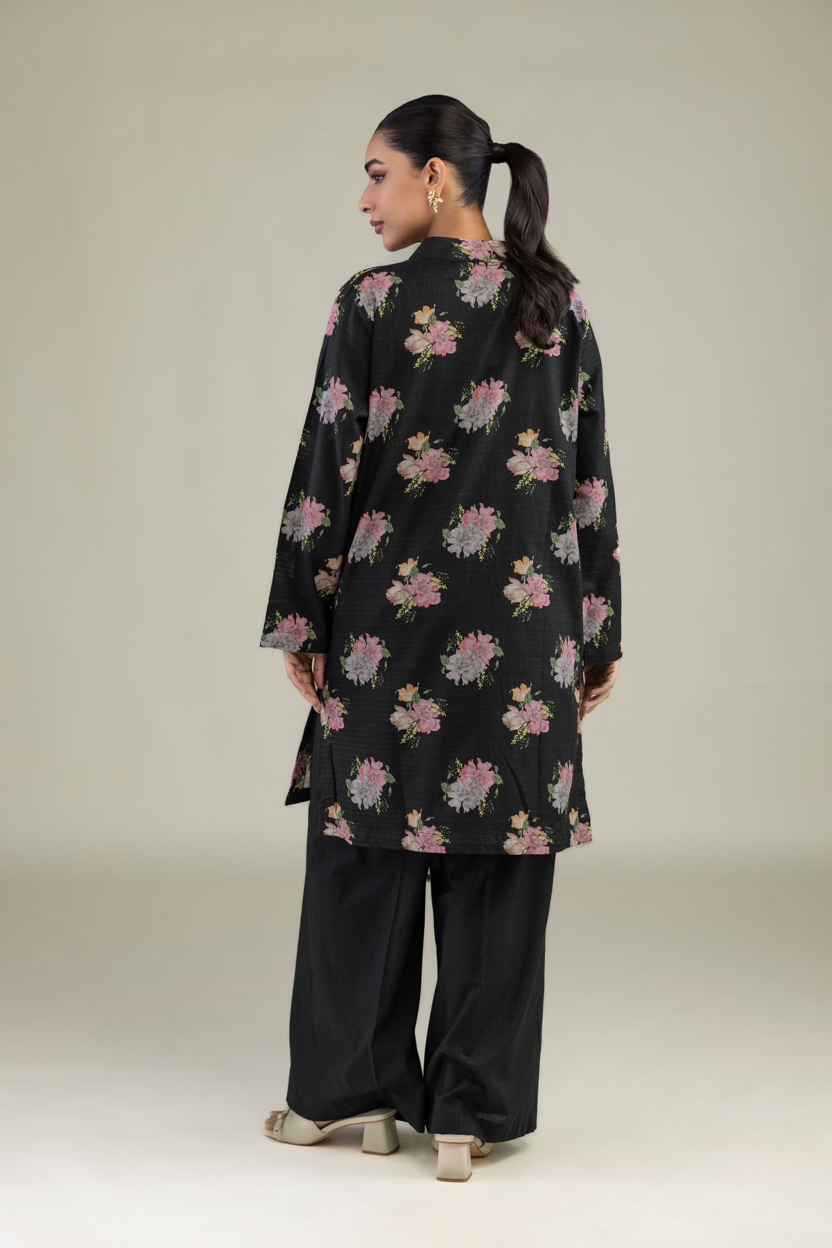 Printed Cotton Dobby Black Floral Kurta - 1-26-102-A-F-VG