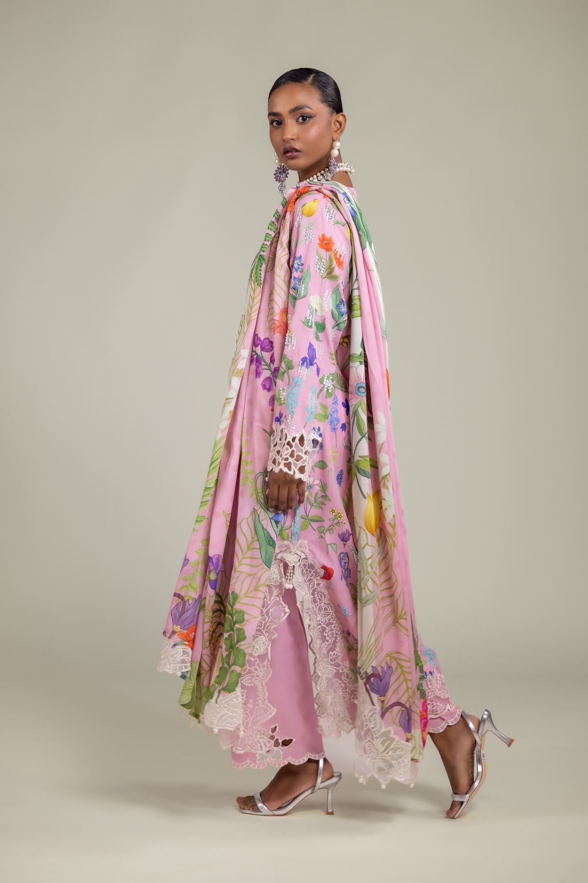 Raw Silk Floral Embroidered Suit - 2-26-105-A-D-VG