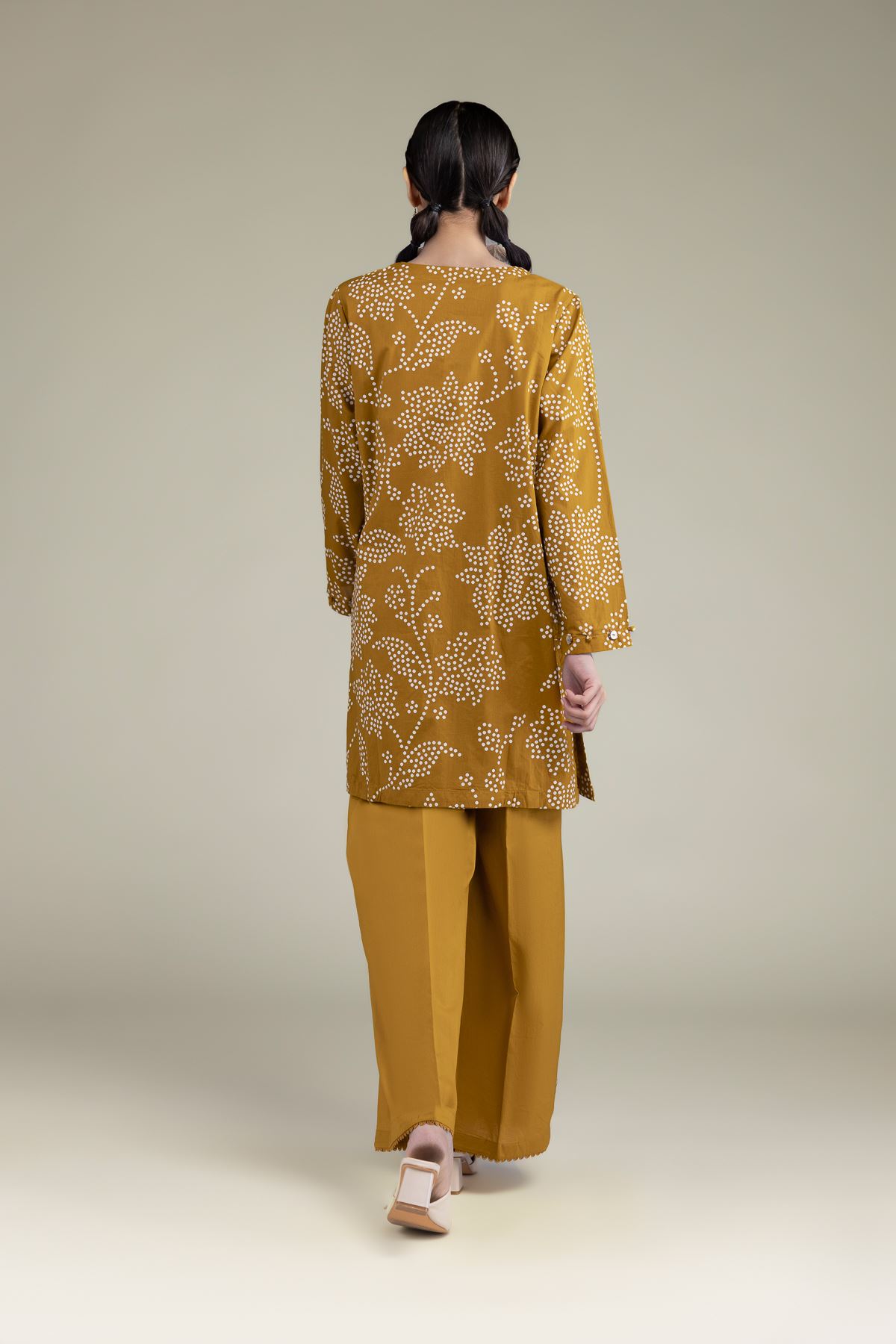 Printed Cambric Floral Mustard Kurta - 2-26-207-A-C1-VG