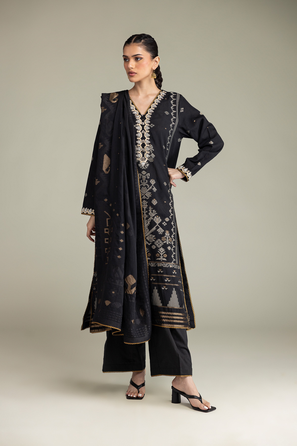 Embroidered Jacquard Fabrics 3 Piece - T-A33-26-207FD1-VG