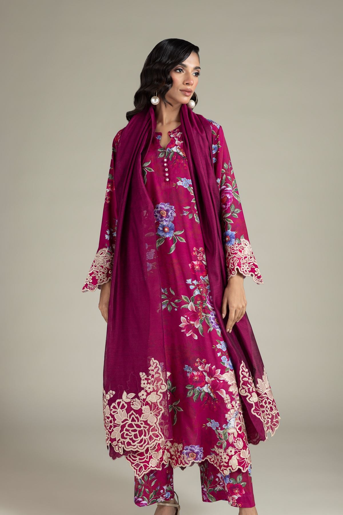 Embroidered Raw Silk 3-Piece Tailored Silk - 1-26-142-A-F-VG