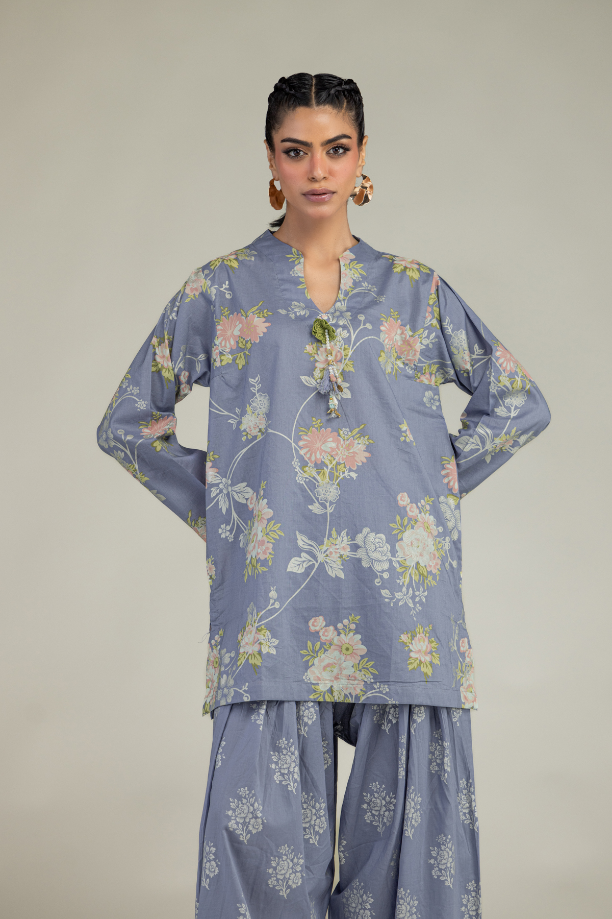 Printed Cambric Floral Cambric Kurta - 1-26-240-A-I1-VG