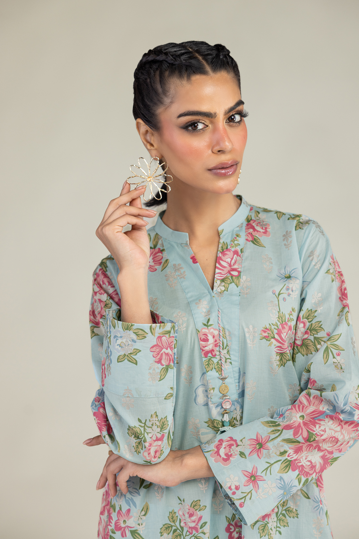Printed Cambric Blue Floral Kurta - 1-26-236-A-D1-VG
