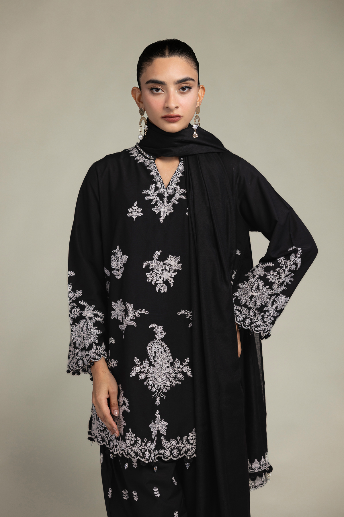 Cotton Net Cotton Black Dupatta - 2-26-303-B-F1-VG