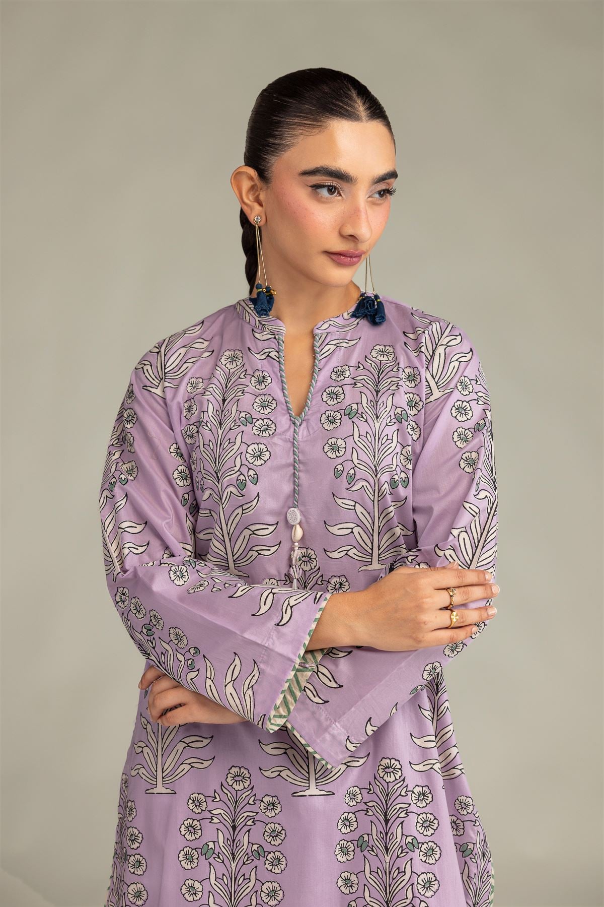 Printed Cambric Floral Longline Kurta - 2-26-308-A-G1-VG
