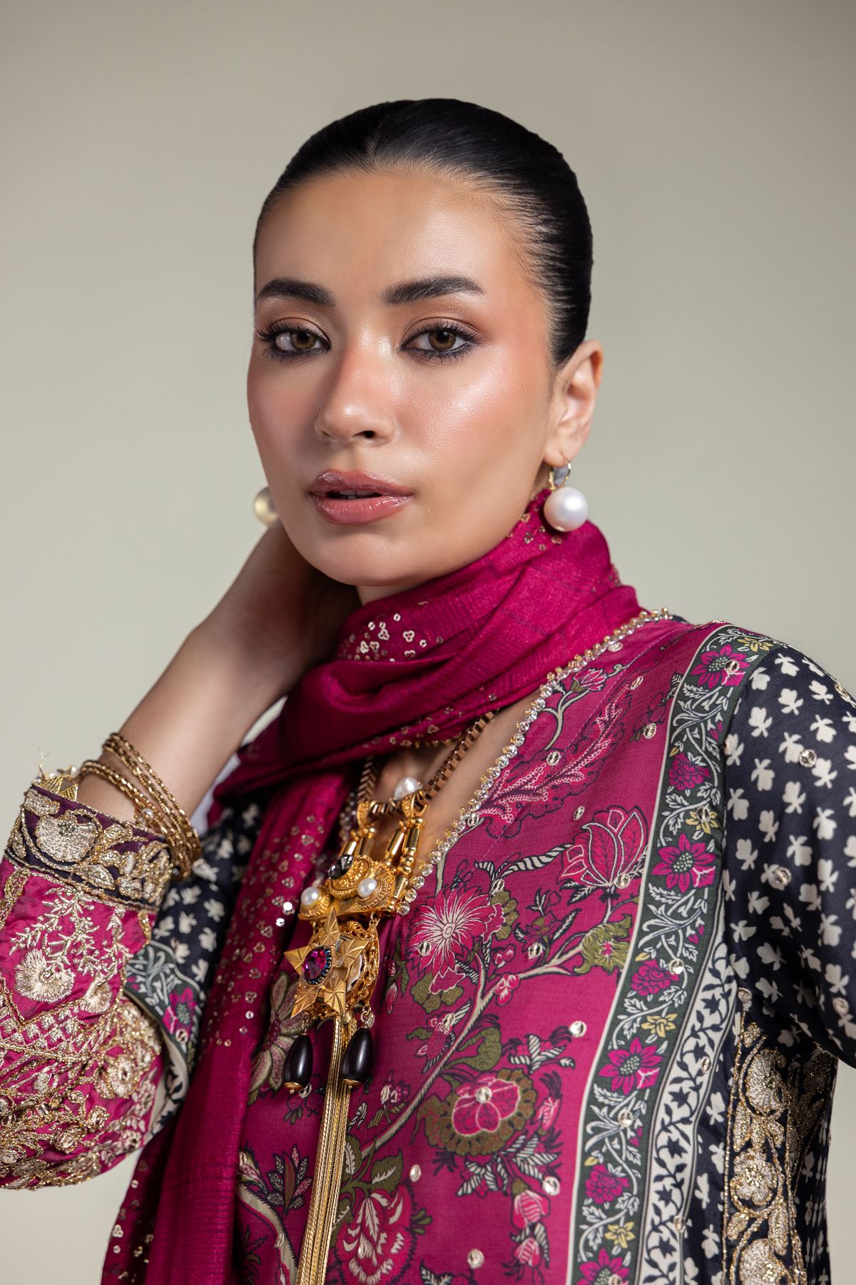 Embroidered Raw Silk Printed 3-Piece Set - 1001928305