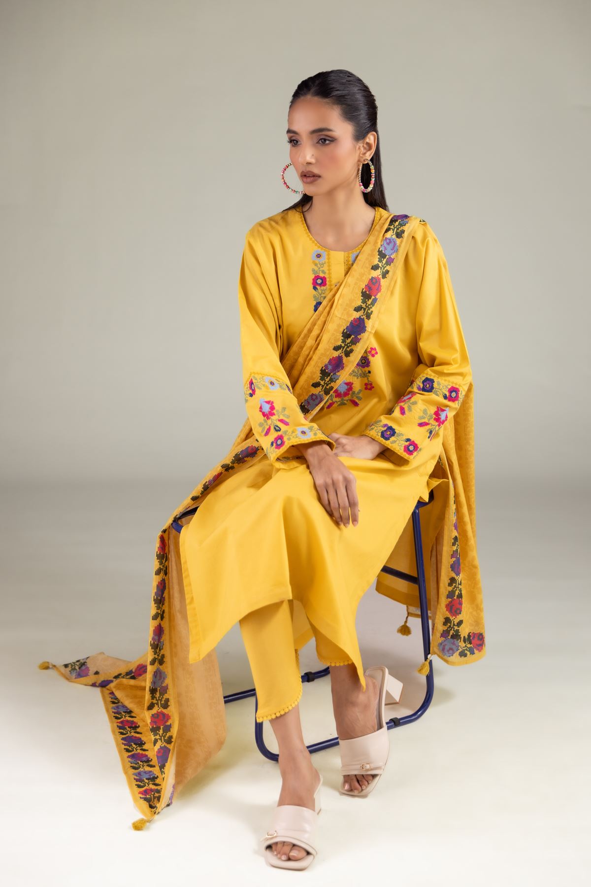 Printed Lawn Floral Summer Dupatta - 6-26-105-A-G-VG