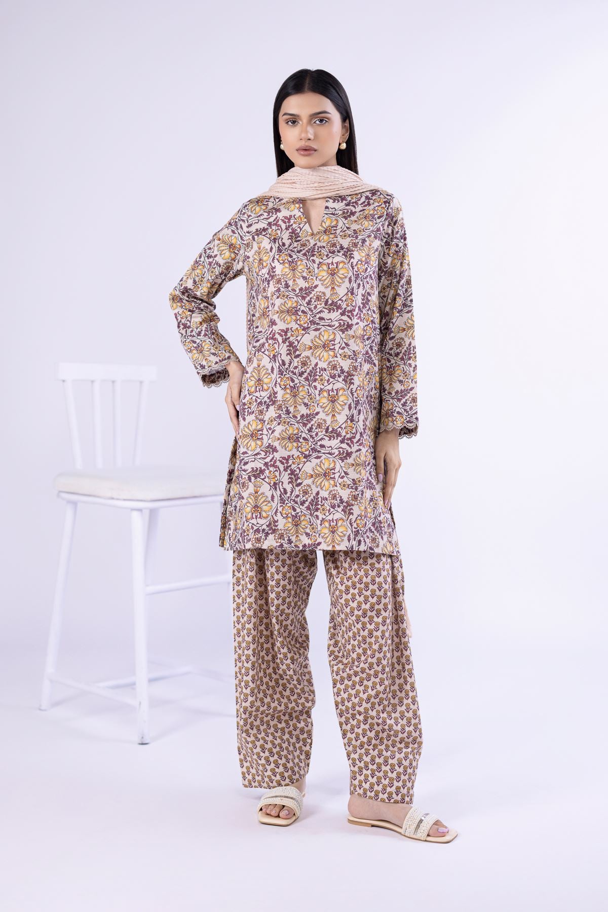 Printed Dobby Kurta - 25-05S22-05TB-VG