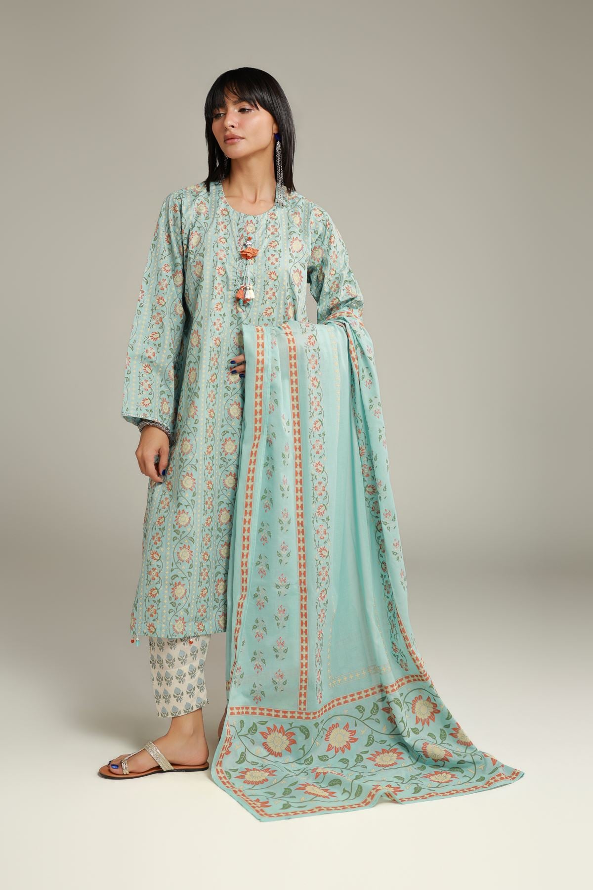 Printed Cambric Summer Floral Shalwar - 1-26-102-A-H-VG