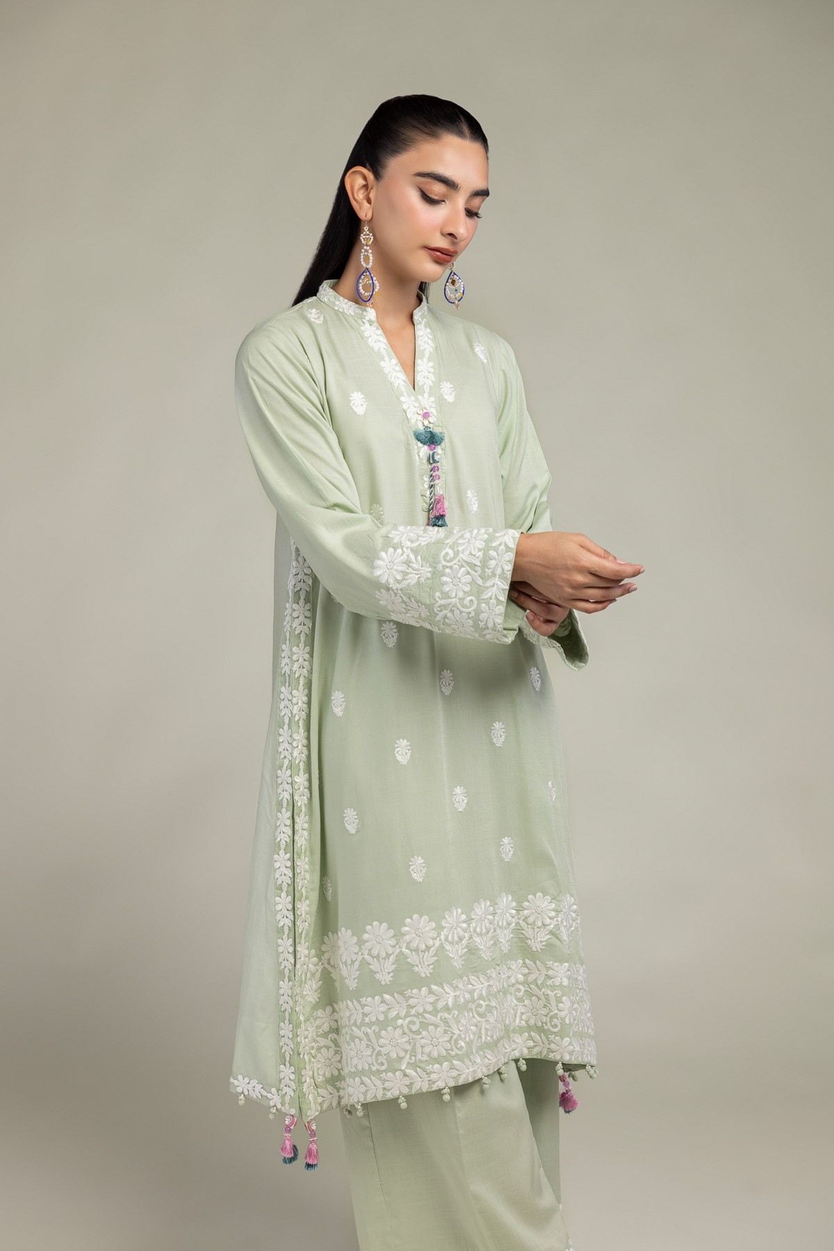 Embroidered Raw Silk Floral Silk Kurta - 1-26-102-A-F-VG