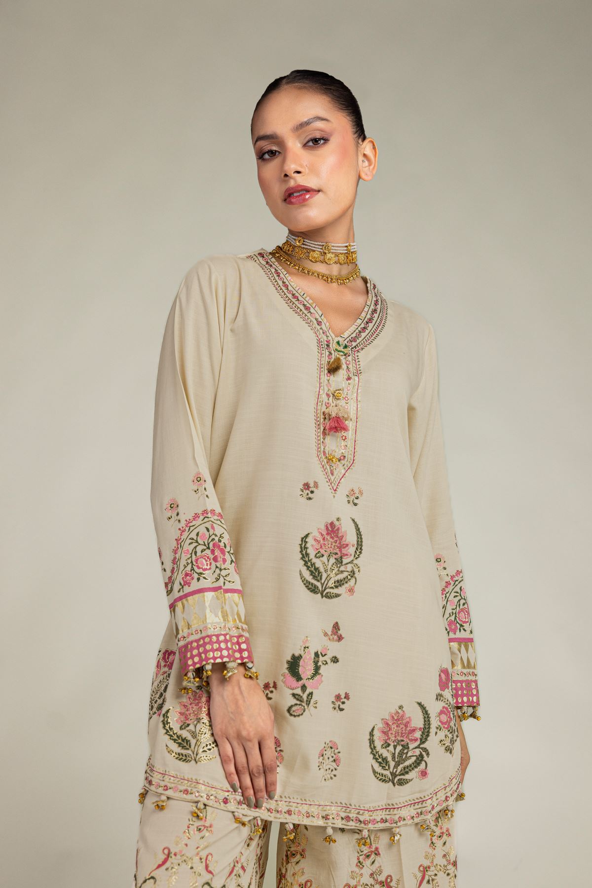 Embroidered Raw Silk Floral Silk Co-ords - 1-26-221-A-G1-VG
