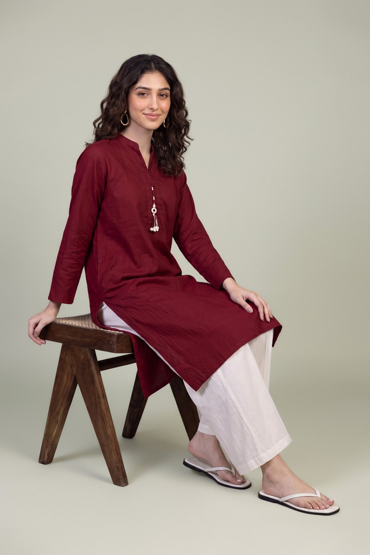 Embroidered Cotton Crinkle Maroon Cotton Kurta - 1-26-102-A-F-VG