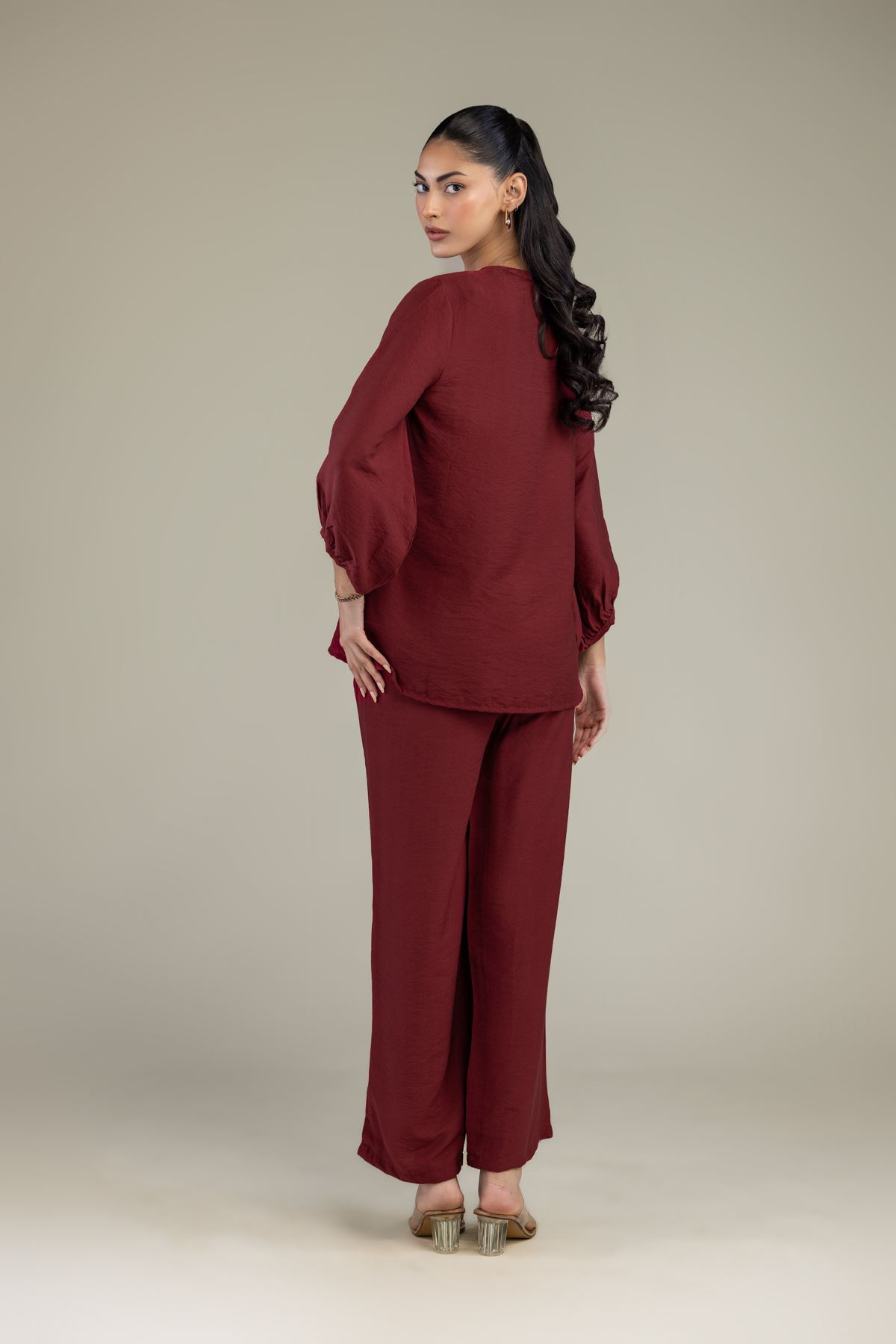 Dyed Crepe Solid Maroon Shirt - 2-26-308-A-B1-VG