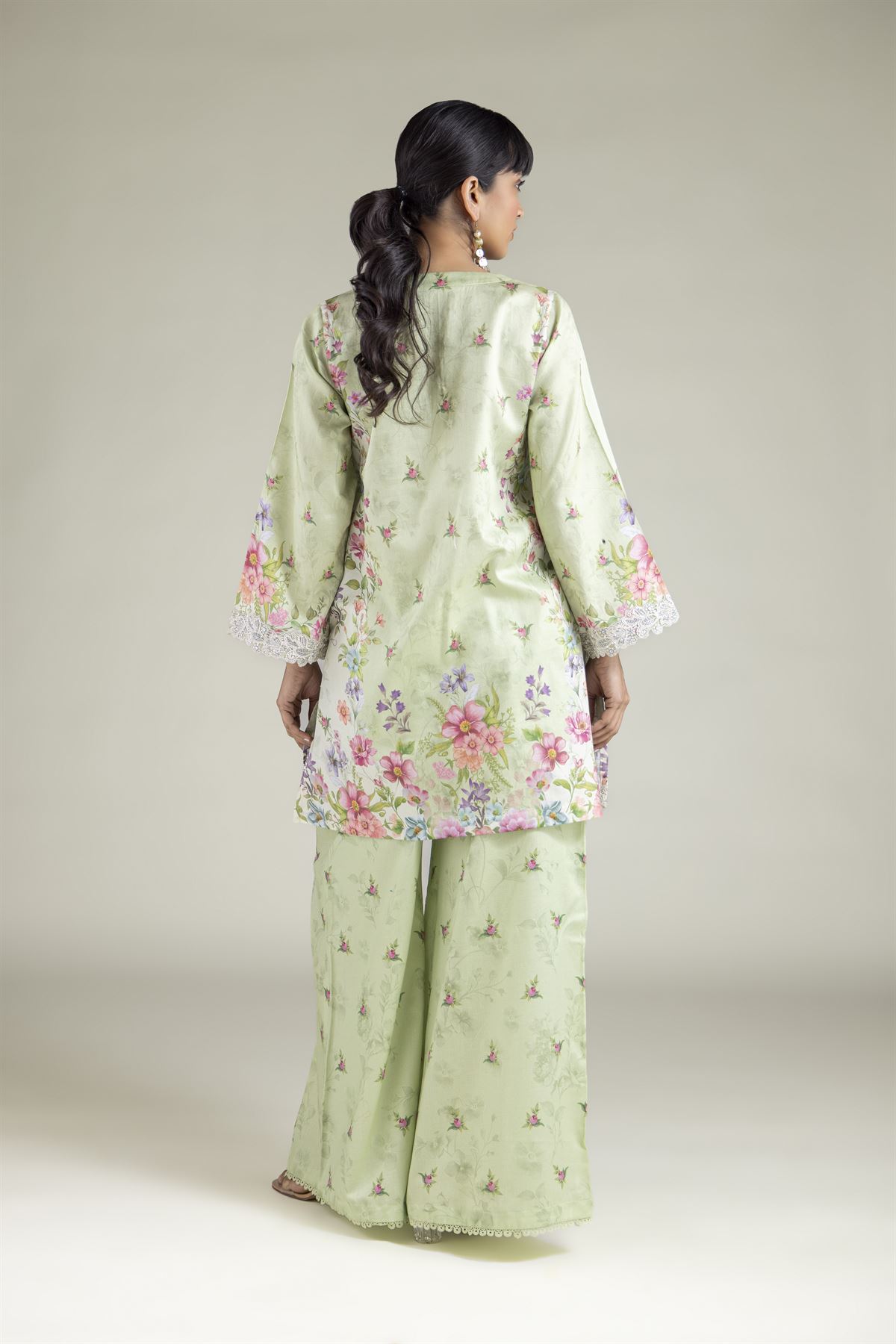 Embroidered Satin Tailored 2 Piece | Top and Bottom - T-A112-26-101EE2-VG