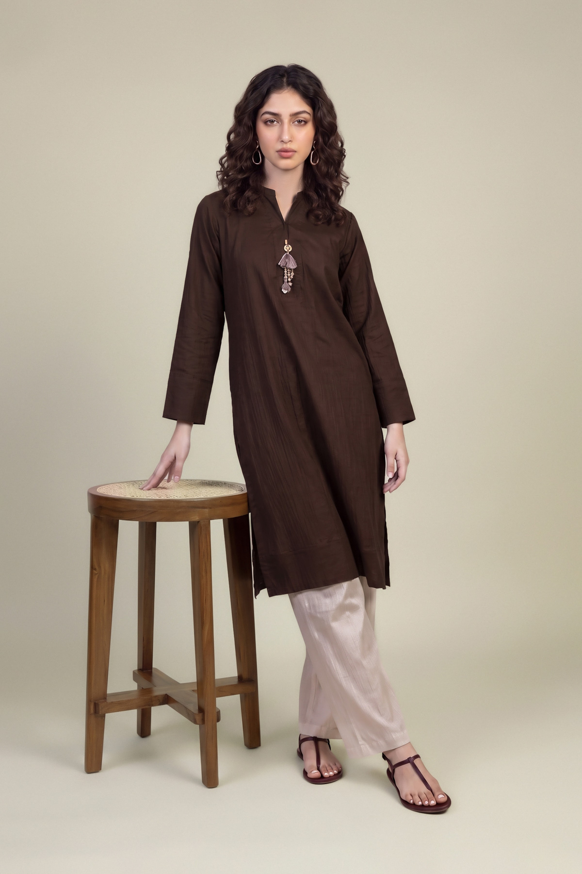 Embroidered Cotton Crinkle Brown Cotton Kurta - 1-26-102-A-F-VG