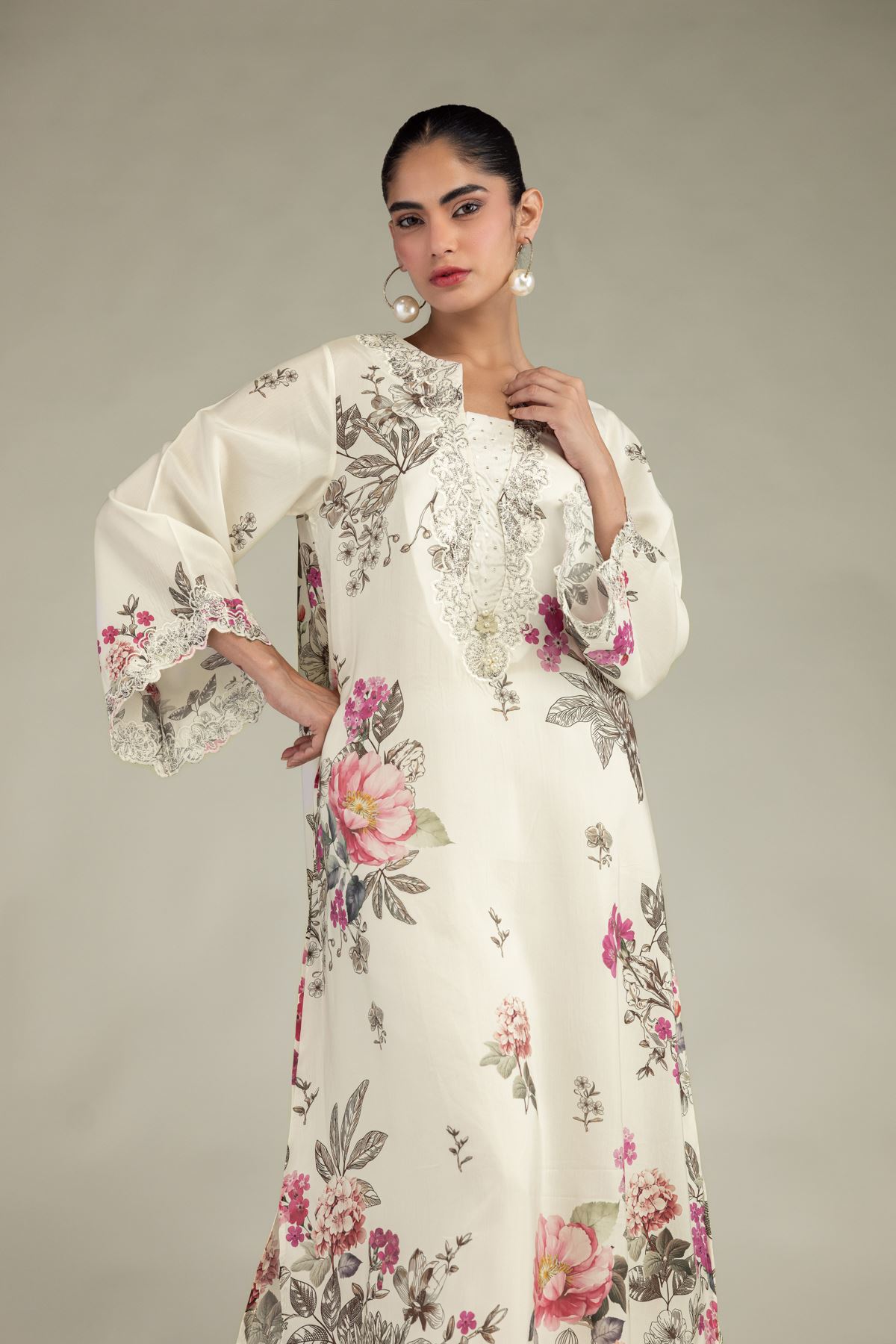 Embroidered Blended Viscose Floral Long Kurta - 1-26-241-B-F1-VG