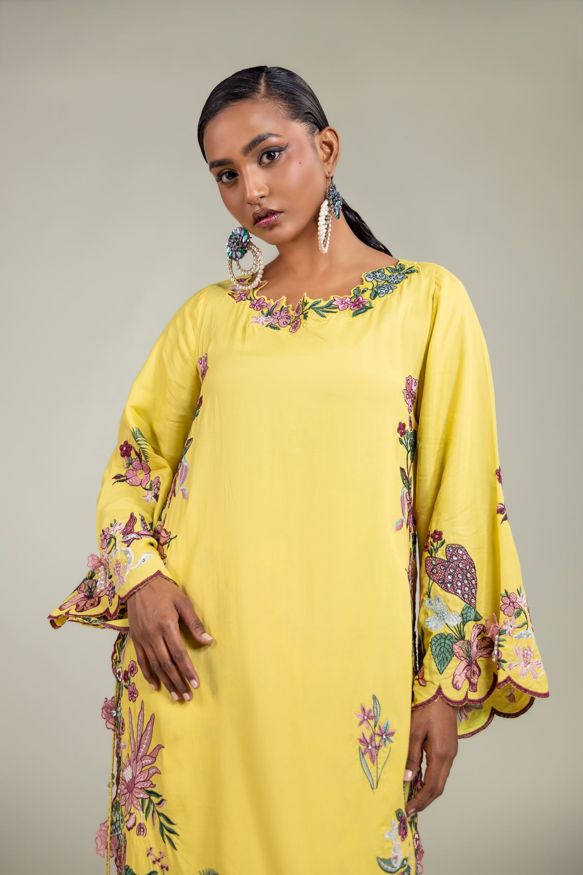 Raw Silk Floral Silk Kurta - 1-26-137-A-C-VG