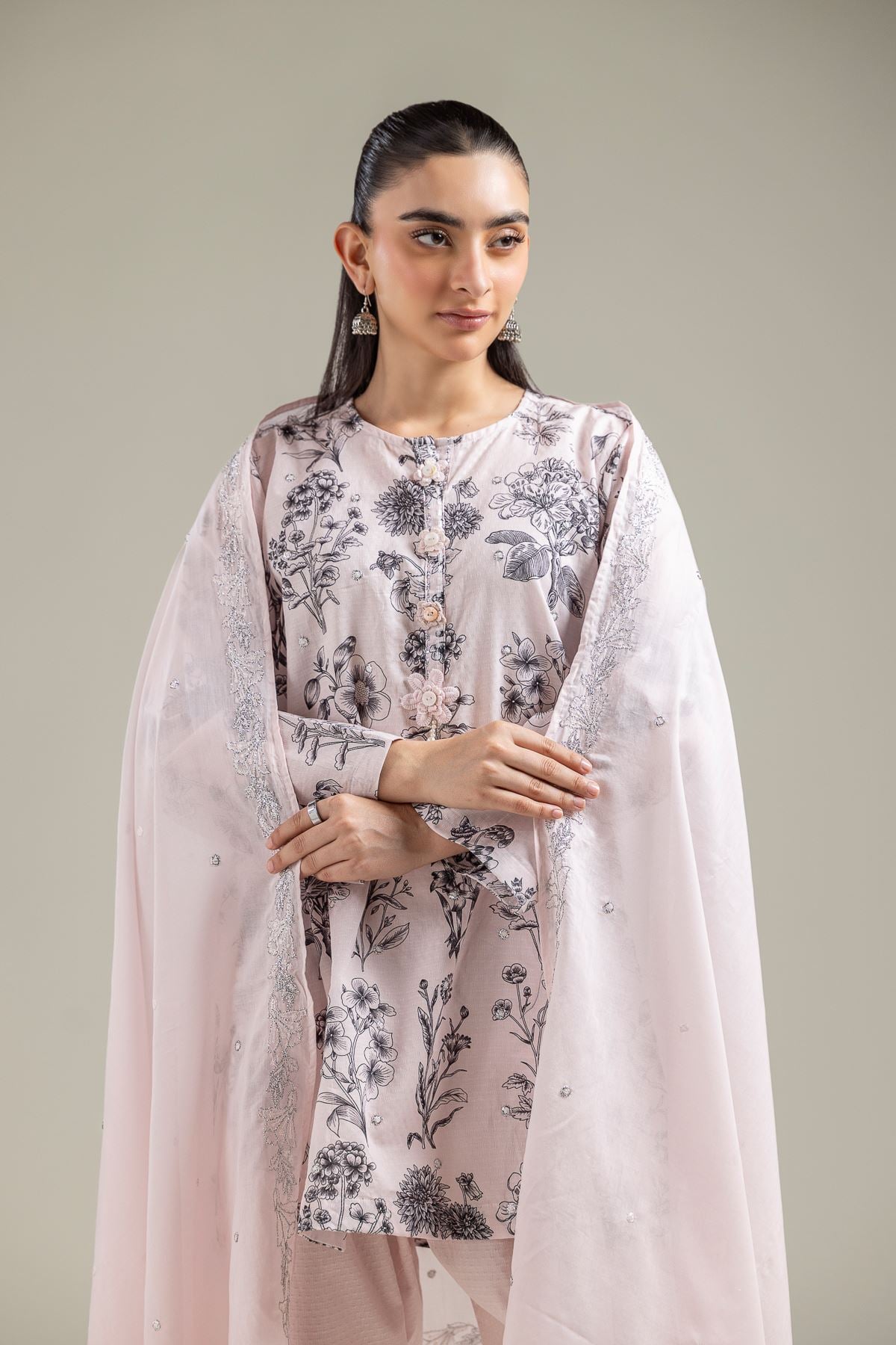 Embroidered Lawn Pink Lawn Dupatta - 1-26-118-A-D-VG