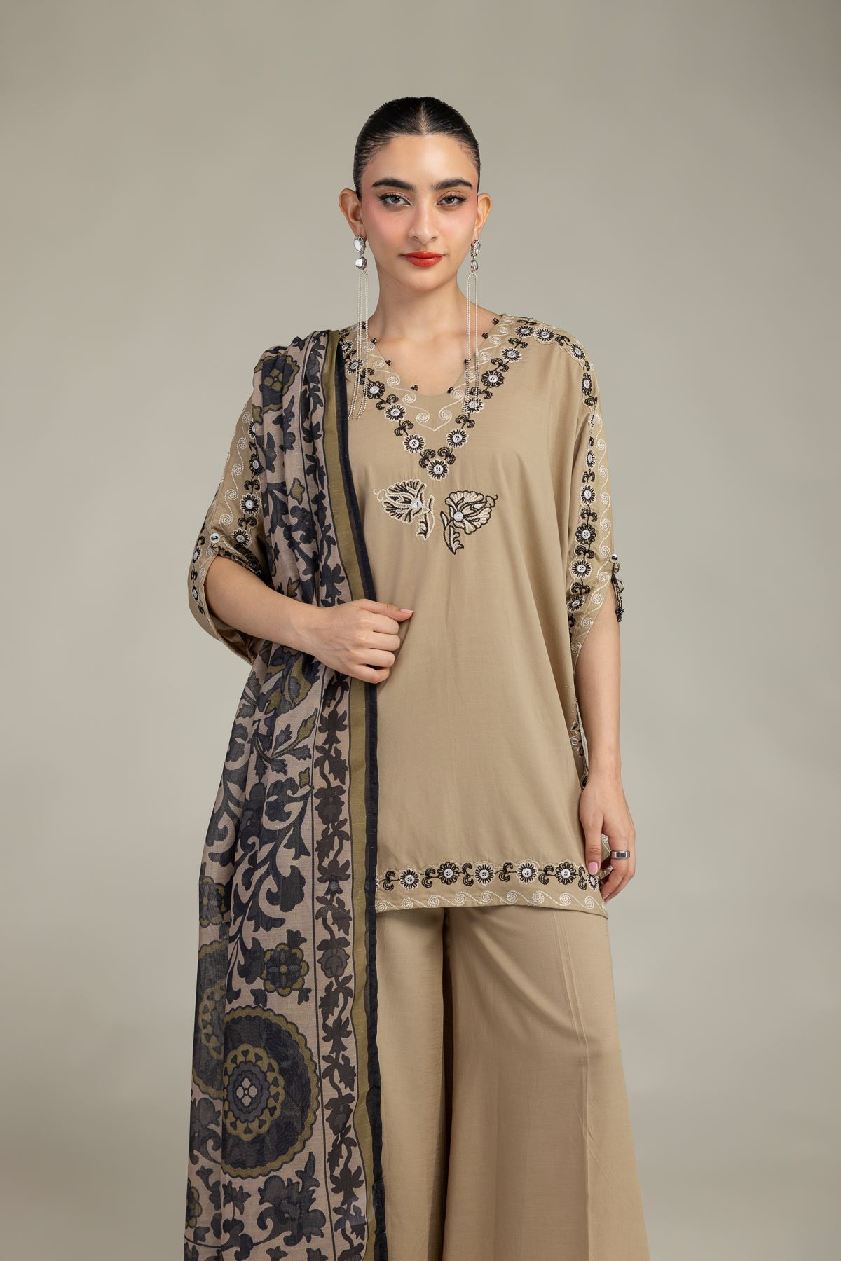Embroidered Raw Silk Beige Silk Kurta - 8-26-210-A-D1-VG