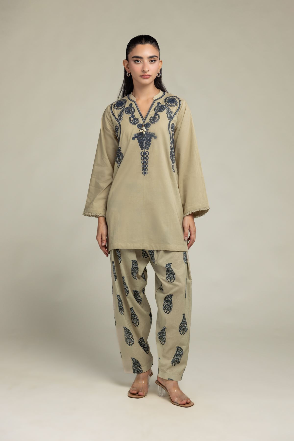 Embroidered Cambric Beige Paisley Shalwar - 1-26-321-B-G1-VG