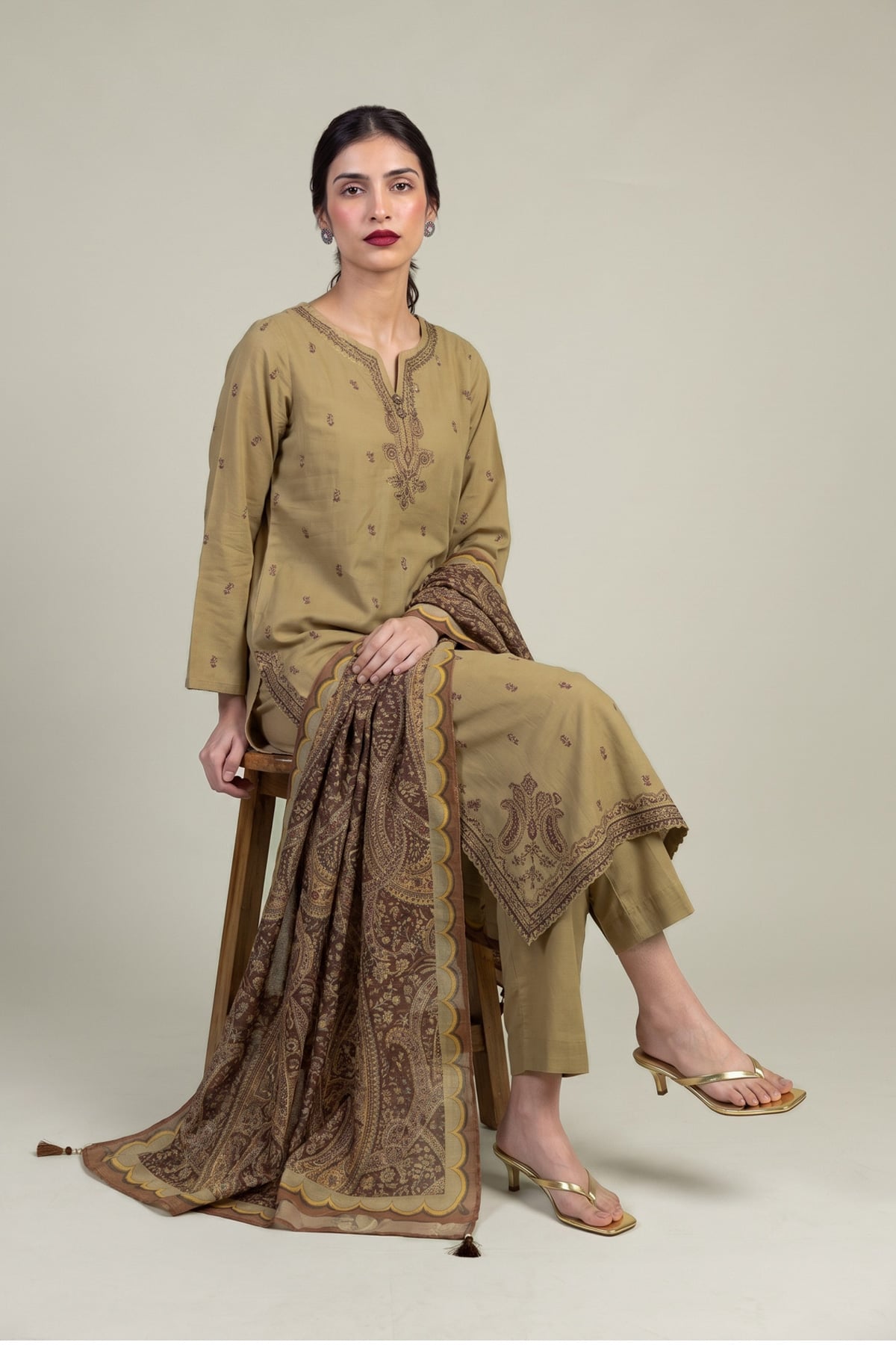 Embroidered Polyester Silk Polyester Silk Dupatta - 1-26-309-B-D1-VG