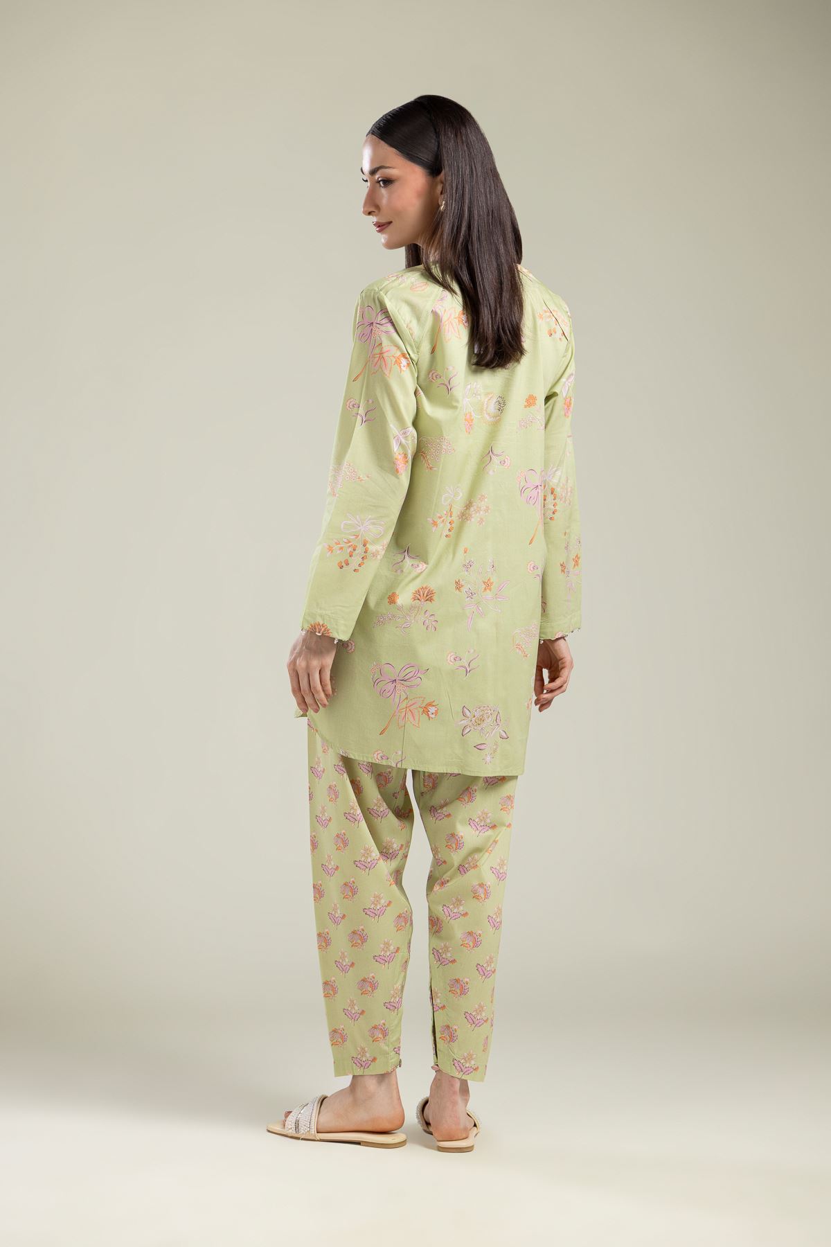 Printed Cotton Viscose Floral V-Neck Kurta - 1-26-135-A-D-VG