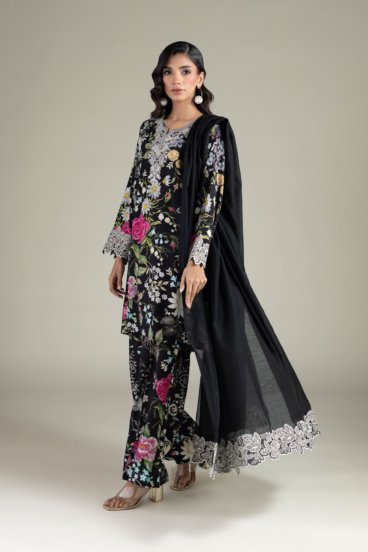 Embroidered Raw Silk Three-Piece Tailored Set - T-A22-26-122FI1-VG