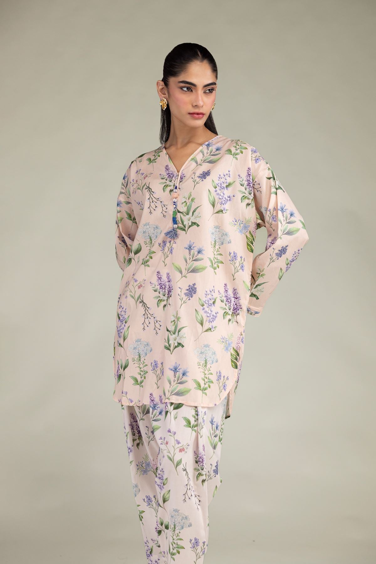 Printed Cotton Viscose Short Floral Kurta - 8-26-303-A-C1-VG