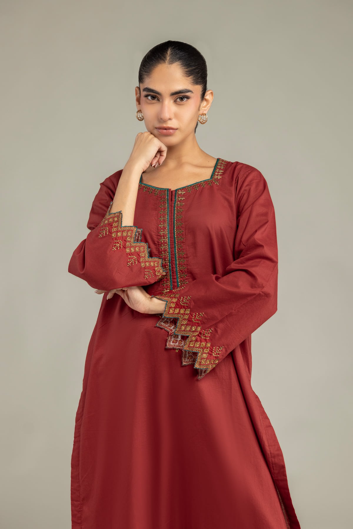 Embroidered Cambric Long Cambric Kurta - 1-26-102-A-F-VG