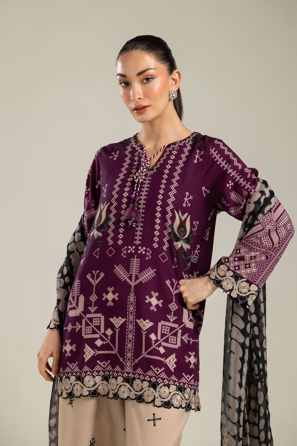 Embroidered Raw Silk Short Silk Kurta - 2-26-113-A-A-VG