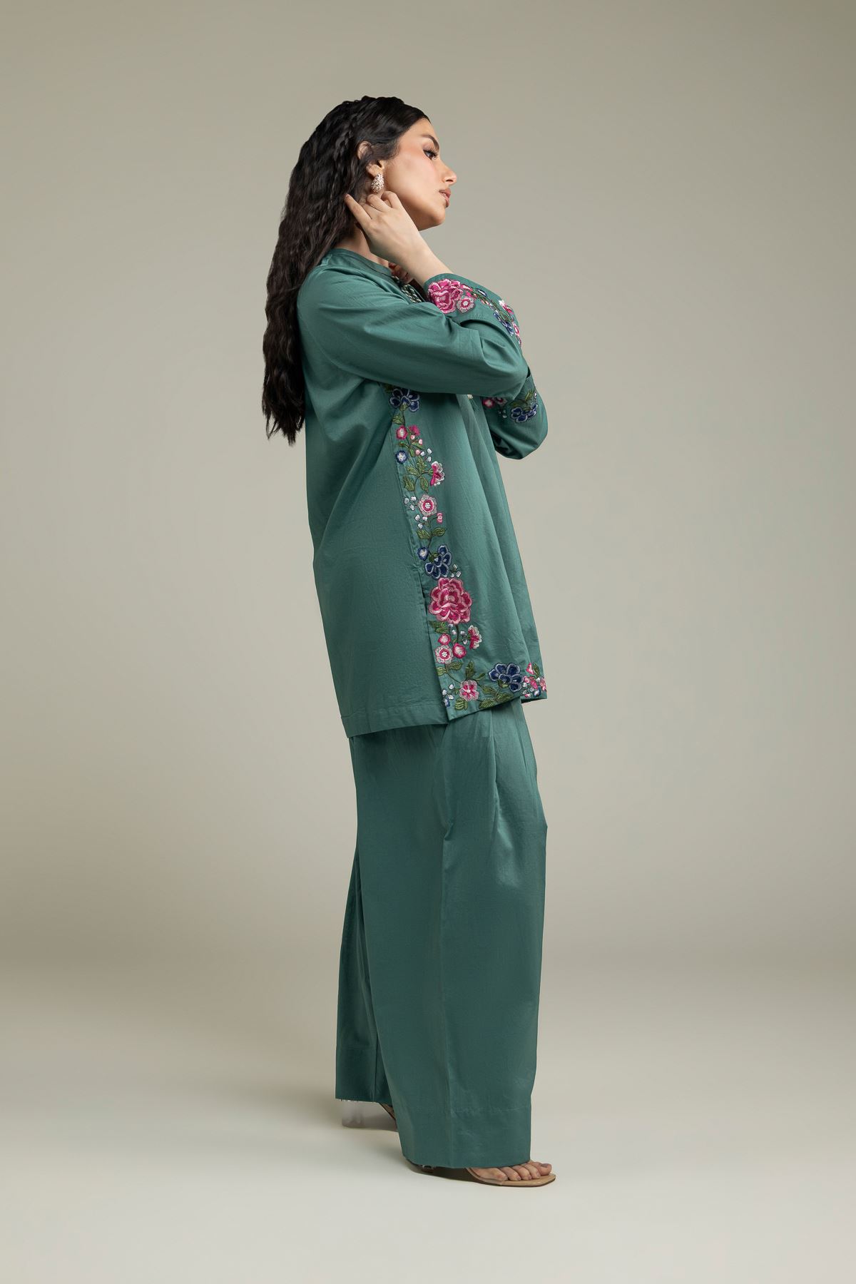 Embroidered Cambric Teal Solid Shalwar - 1-26-231-A-C1-VG