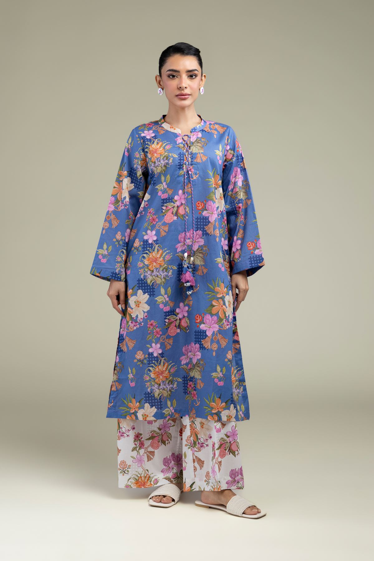 Printed Cambric Floral Blue Kurta - 1-26-247-A-G1-VG