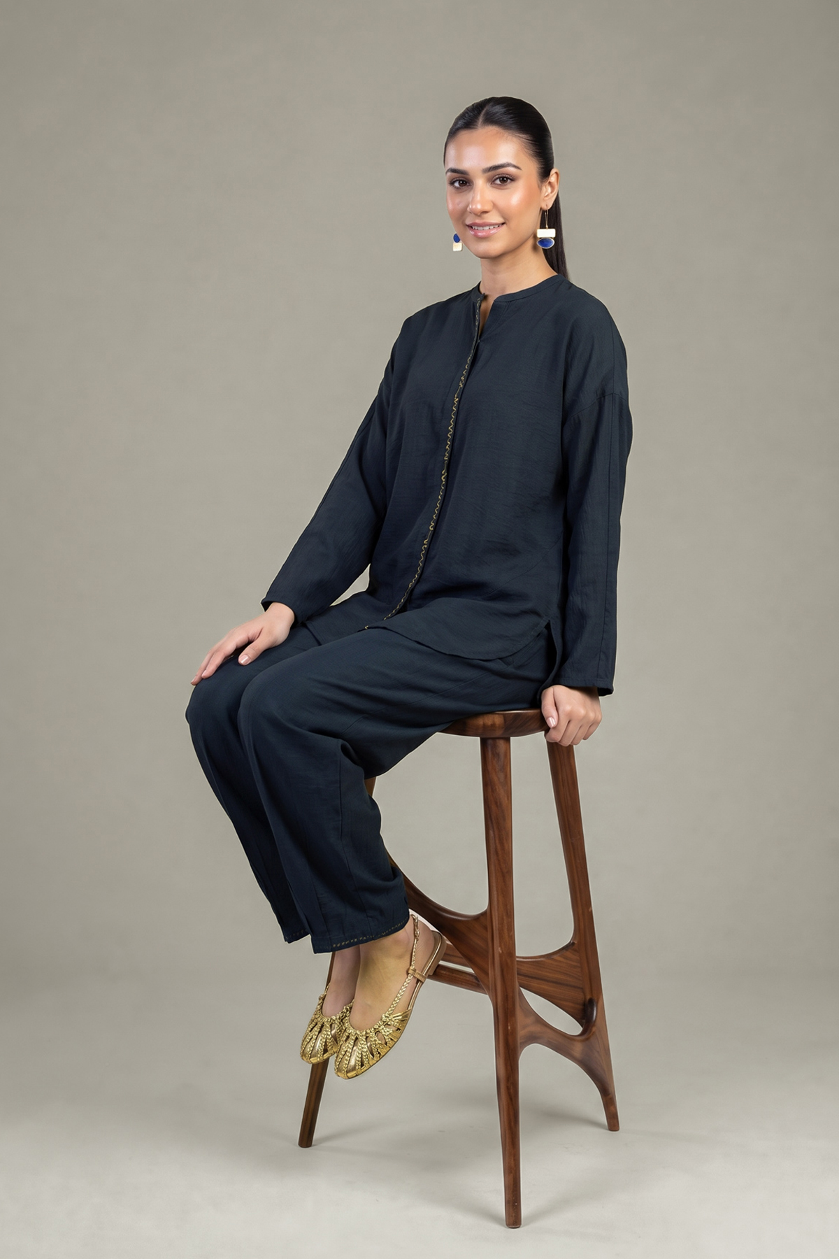 Dyed Crepe Navy Solid Blouse - 1-26-408-A-A1-VG