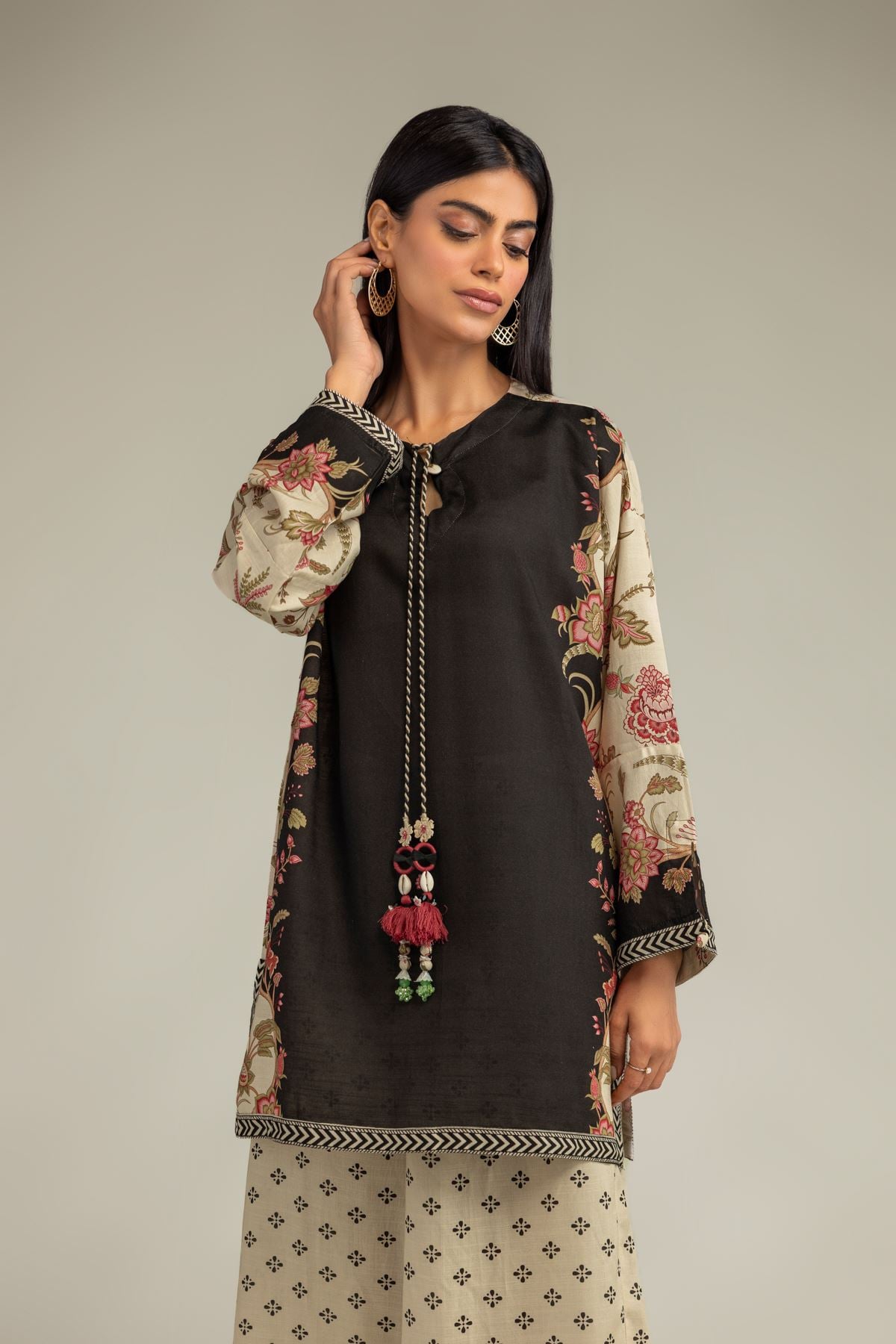 Printed Raw Silk Floral Silk Kurta - 1-26-333-B-C1-VG