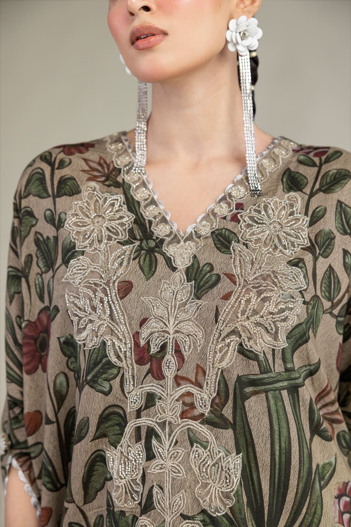 Embroidered Raw Silk Floral Long Kurta - 2-26-203-A-F1-VG