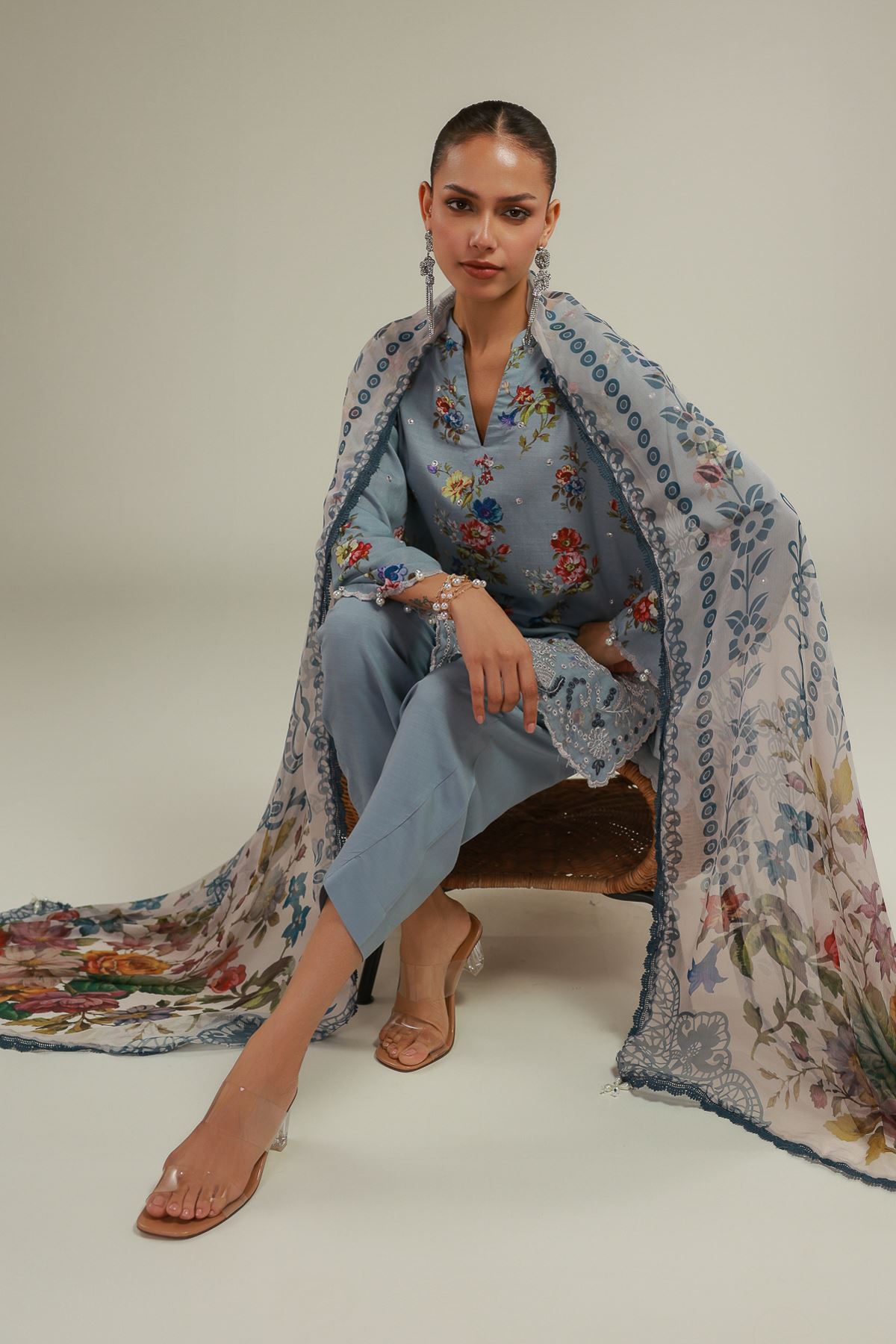 Embroidered Raw Silk Floral Lace Kurta - 1-26-108-A-F-VG