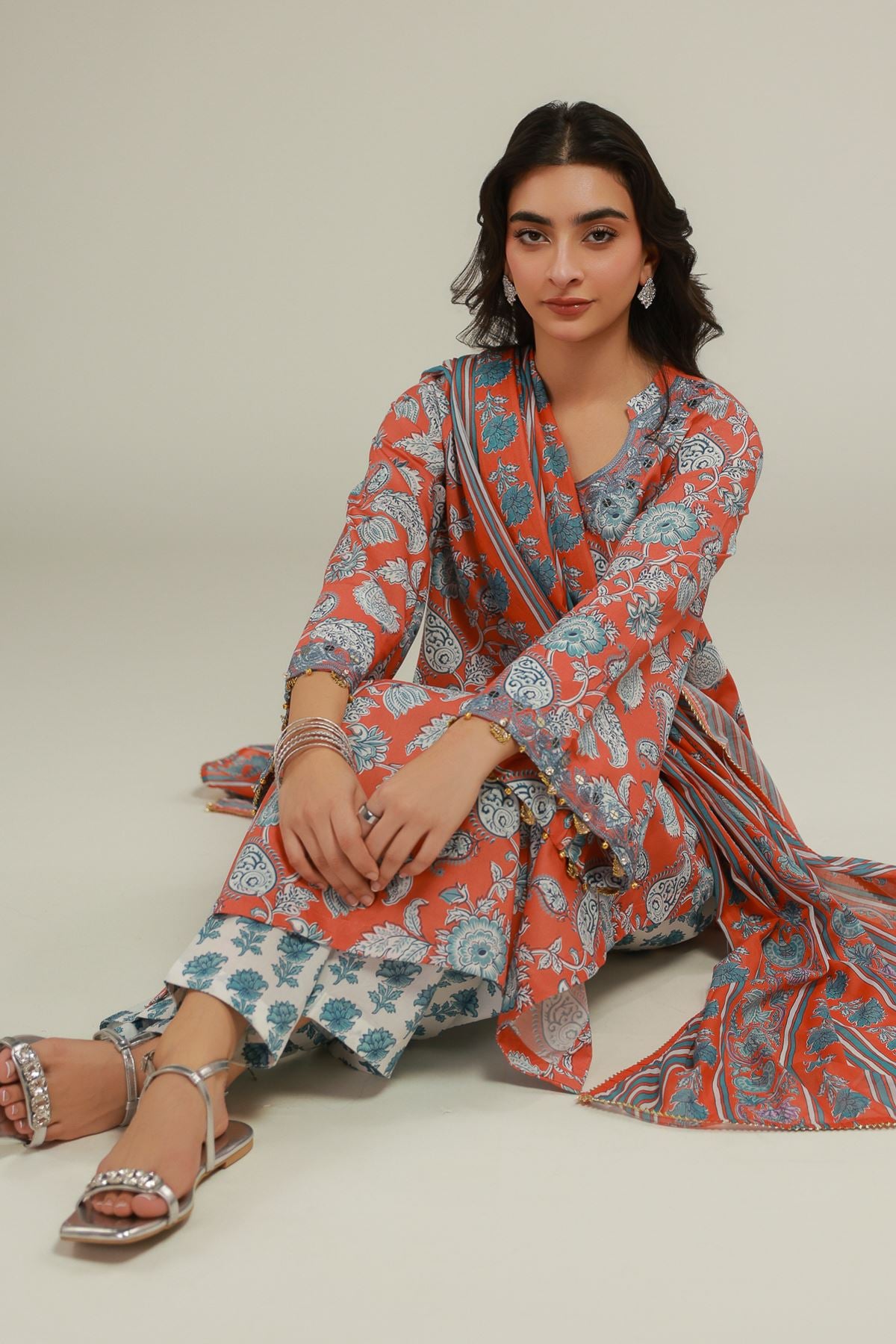 Embroidered Cotton Viscose Paisley Pom-Pom Kurta - 2-26-103-A-F-VG