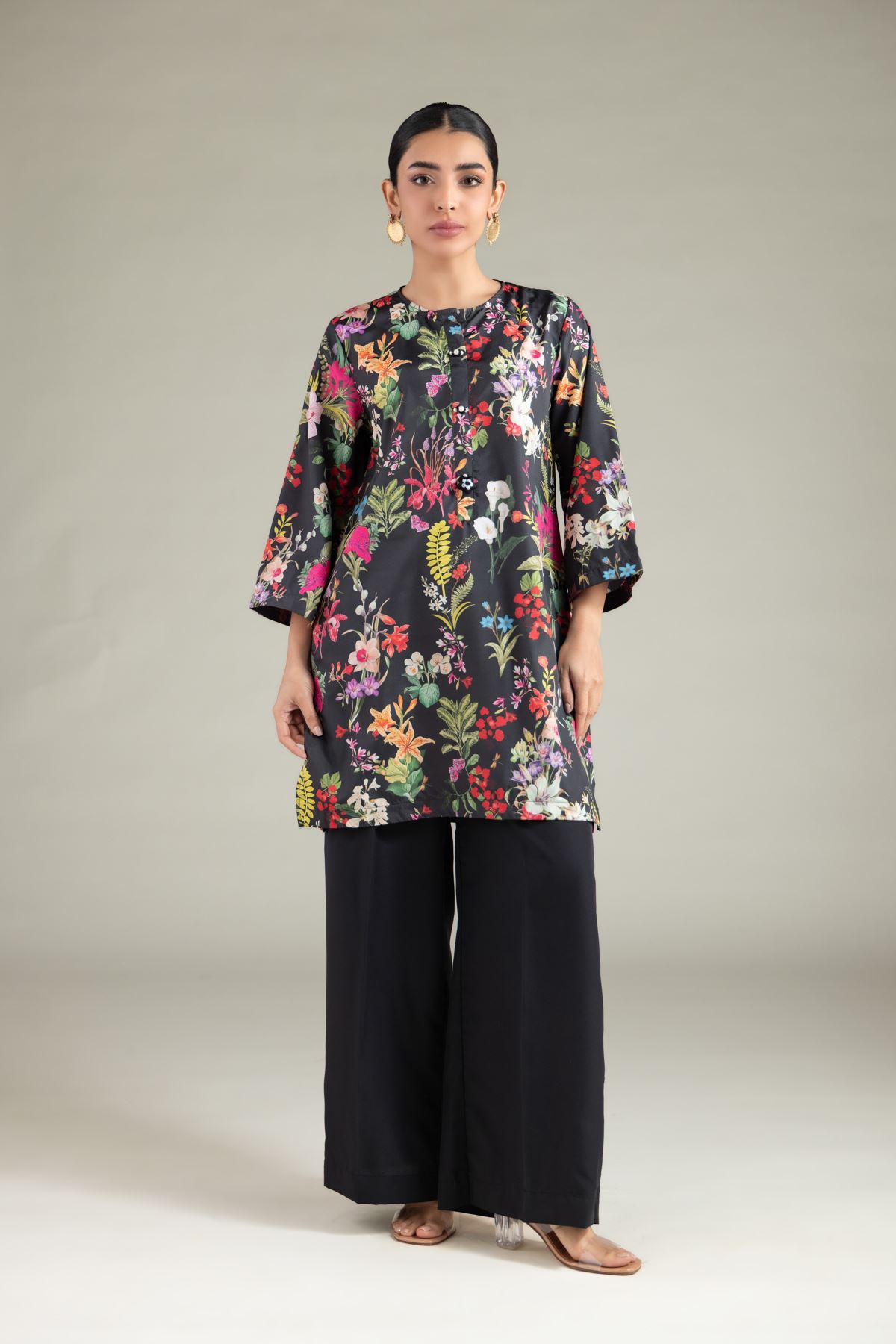 Printed Polyester Silk Kurta - 1-26-143-A-F-VG