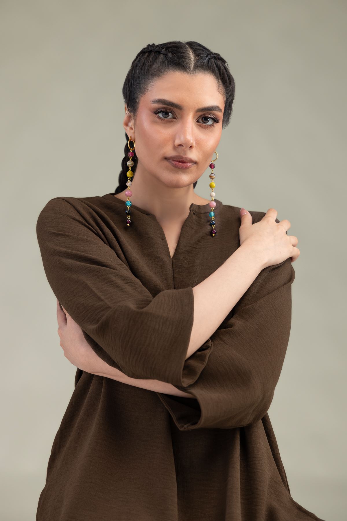 Dyed Crepe Georgette Solid V-Neck Tunic - 1-26-229-B-F1-VG
