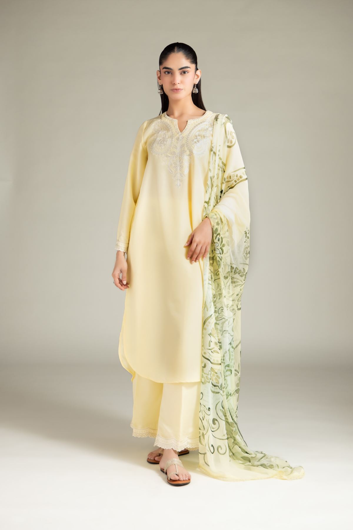 Embroidered Blended Cambric Pants - 1-26-127-A-H-VG