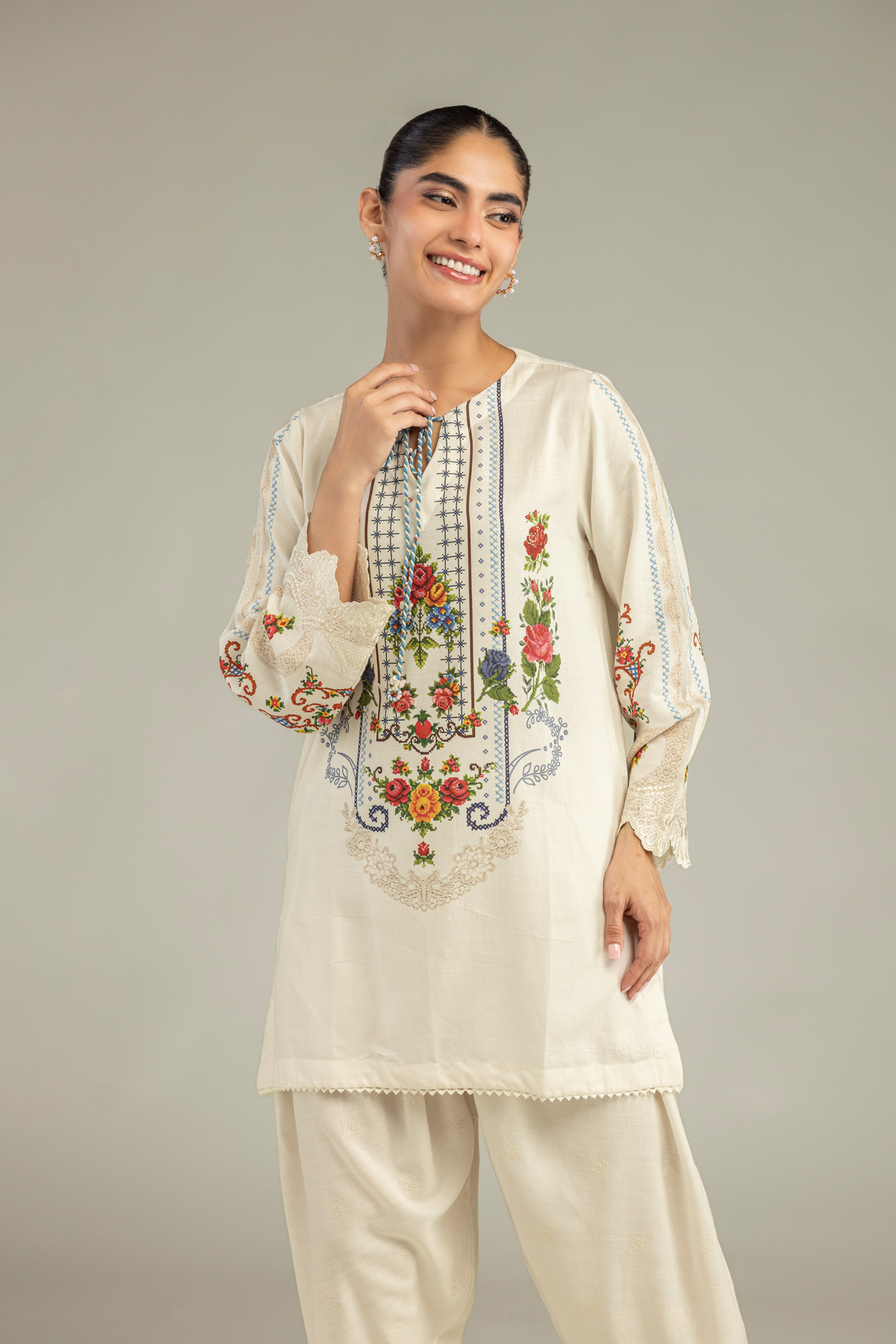 Embroidered Raw Silk Silk Floral Kurta - 1-26-102-A-F-VG