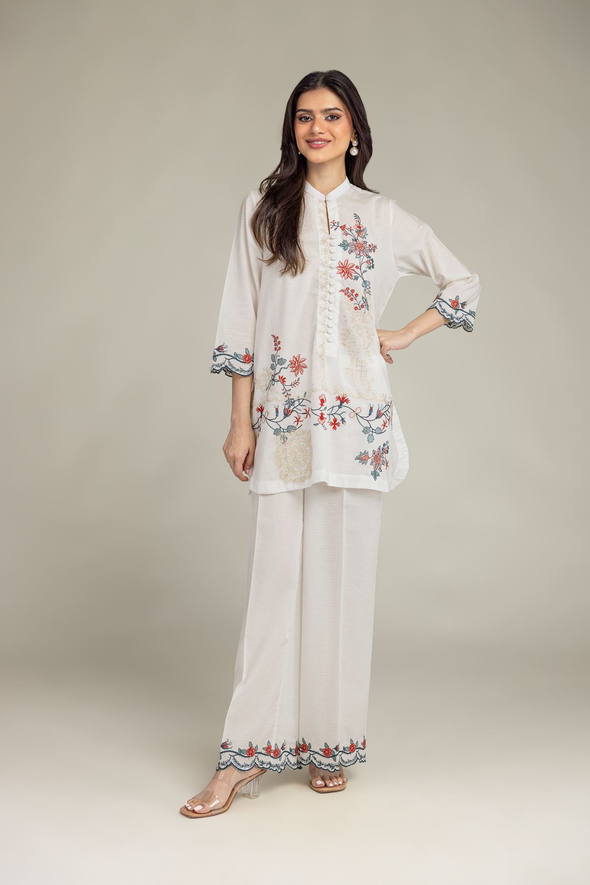 Embroidered Cotton Dobby Short Floral Kurta - T-A11-26-104FB2-VG