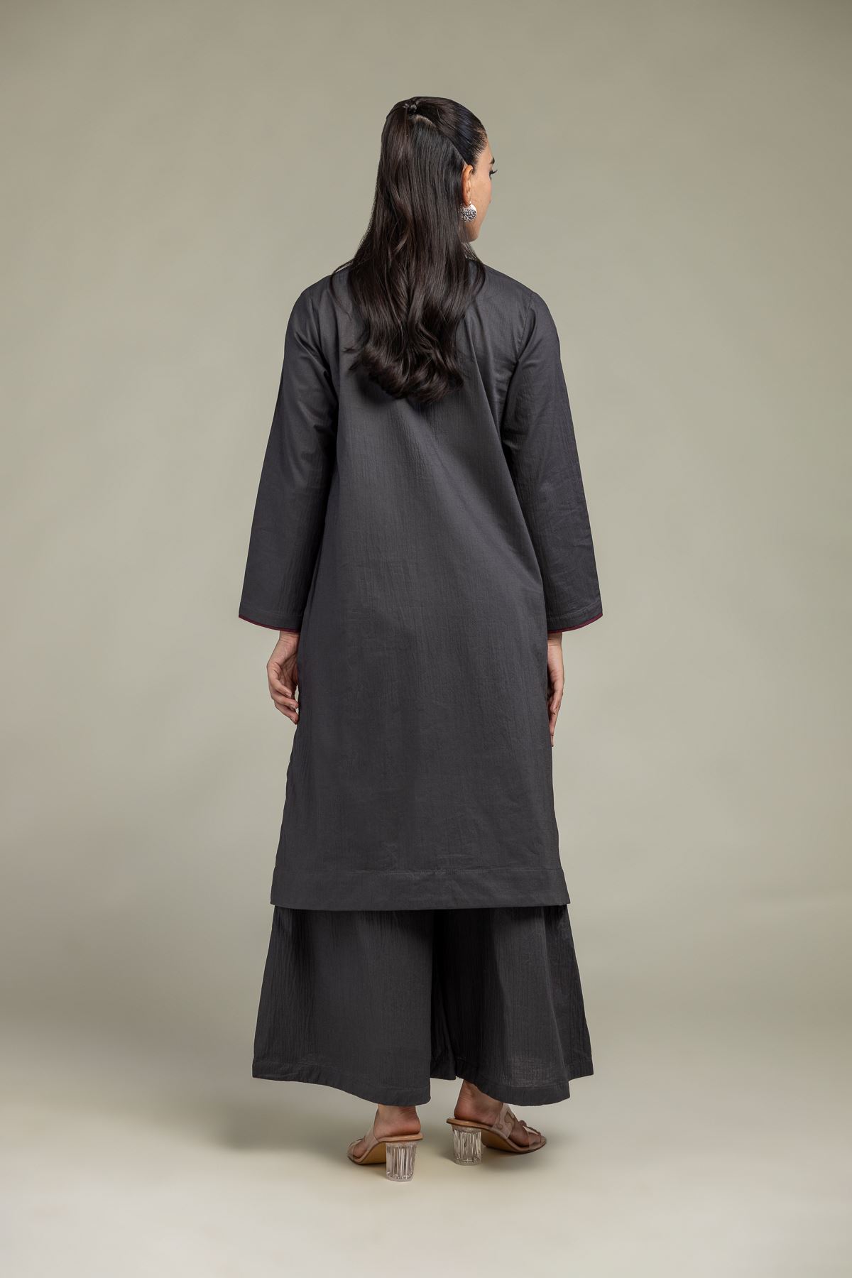 Dyed Cotton Crinkle Solid V-Neck Kurta - 1-26-102-A-F-VG