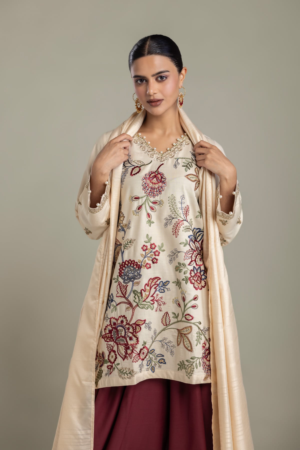 Embroidered Polyester Silk Silk Solid Dupatta - 2-26-418-C-C1-VG